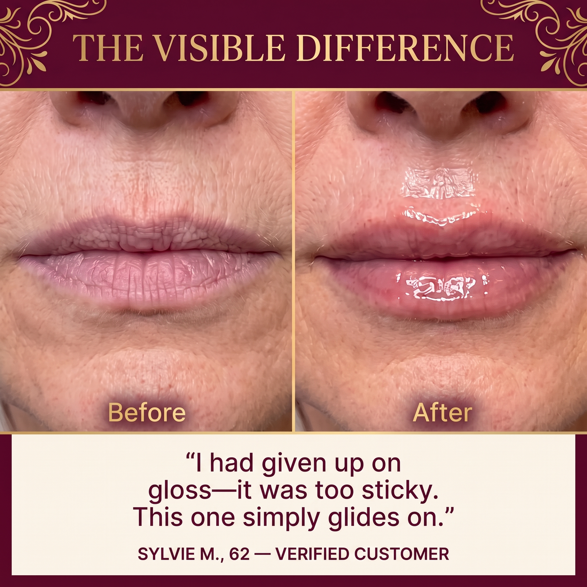 Reveline Glow Lip Gloss — customer before and after