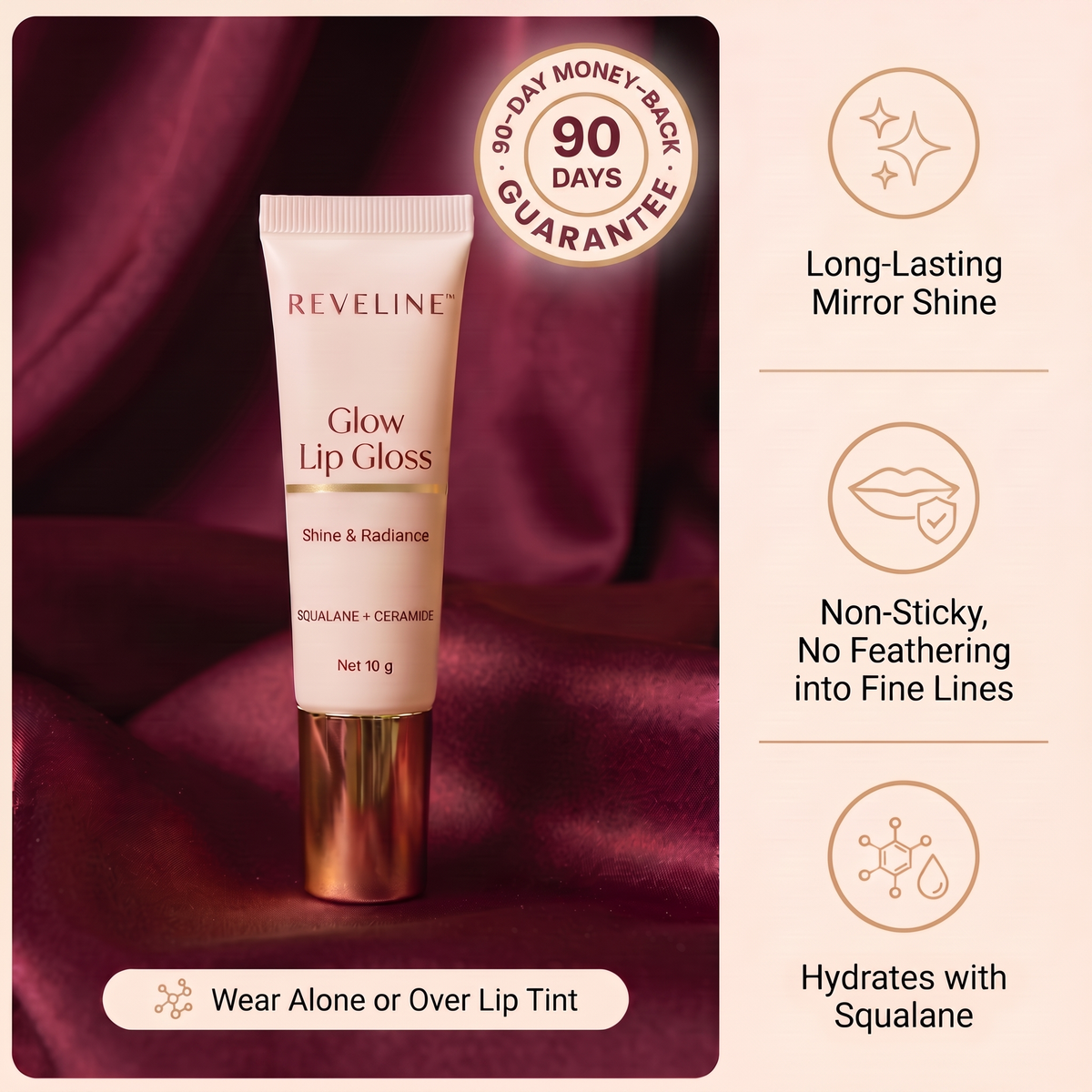 Reveline Glow Lip Gloss — benefits and 90-day money-back guarantee